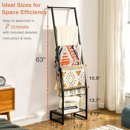 Farmhouse Ladder Rack – 5.2ft Blanket Display Shelf
