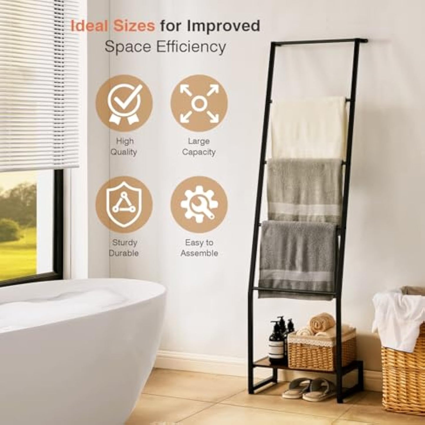 Farmhouse Ladder Rack – 5.2ft Blanket Display Shelf