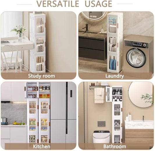 Compact Rolling Cabinet with Magnetic Doors and 4 Shelves