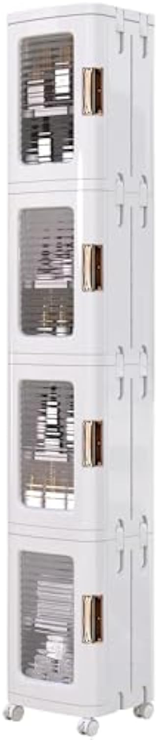 Compact Rolling Cabinet with Magnetic Doors and 4 Shelves