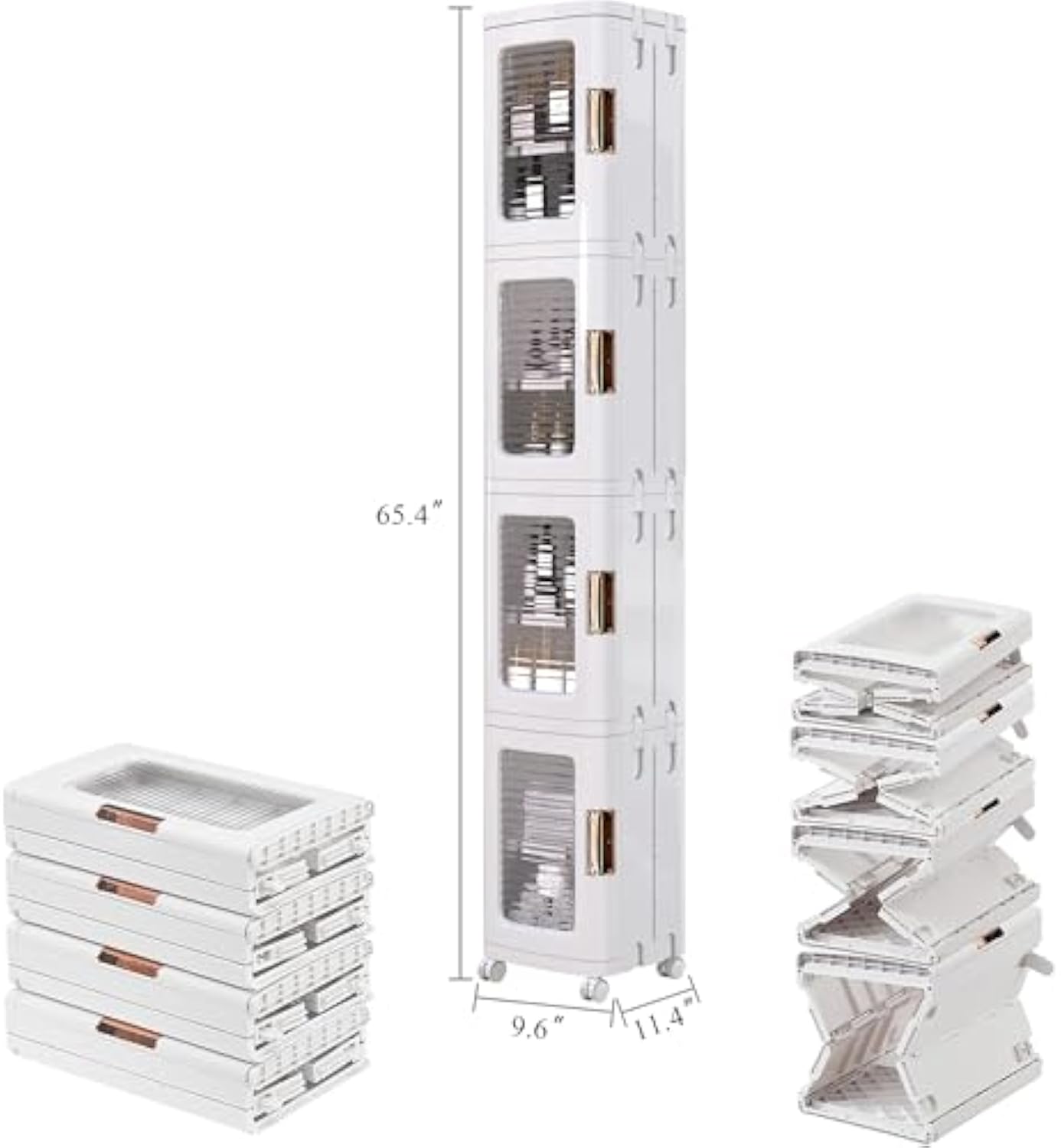 Compact Rolling Cabinet with Magnetic Doors and 4 Shelves