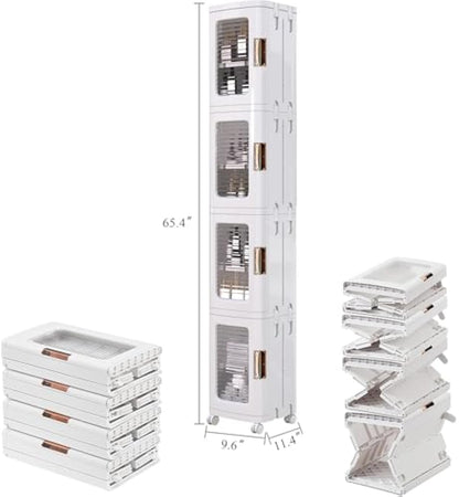 Compact Rolling Cabinet with Magnetic Doors and 4 Shelves
