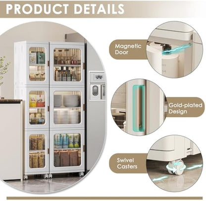 Compact Rolling Cabinet with Magnetic Doors and 4 Shelves